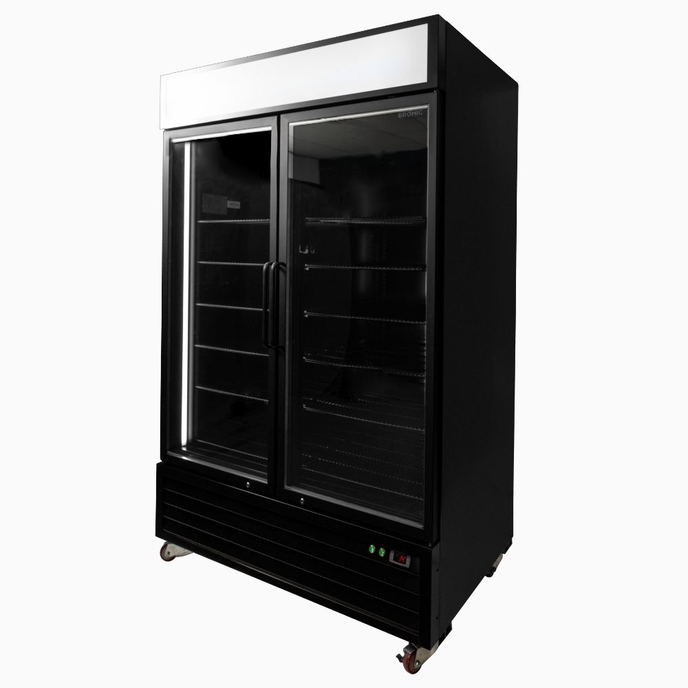 Bromic UC1250GDL-NR - Upright Display Fridge 1266L, 2 Door, Flat Glass, Lightbox, 1370mm