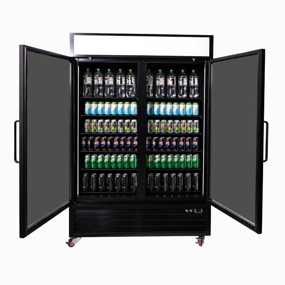 Bromic UC1250GDL-NR - Upright Display Fridge 1266L, 2 Door, Flat Glass, Lightbox, 1370mm