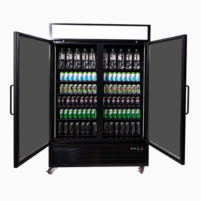 Bromic UC1250GDL-NR - Upright Display Fridge 1266L, 2 Door, Flat Glass, Lightbox, 1370mm