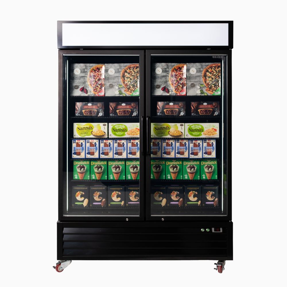 Bromic UF1250GDL-NR - Upright Display Freezer 1266L, 2 Door, Flat Glass, Lightbox, 1370mm