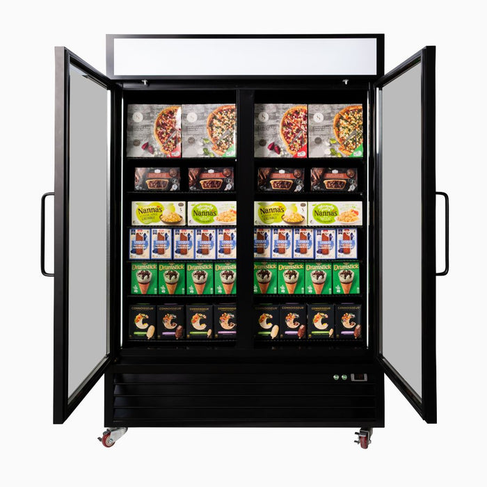 Bromic UF1250GDL-NR - Upright Display Freezer 1266L, 2 Door, Flat Glass, Lightbox, 1370mm
