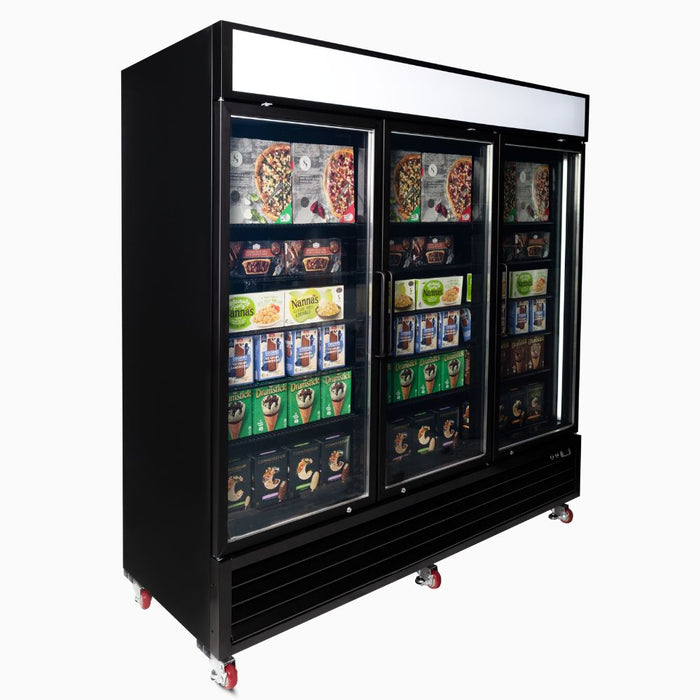 Bromic UF1980GDL-NR - Upright Display Freezer 1980L, 3 Door, Flat Glass, Lightbox, 2050mm