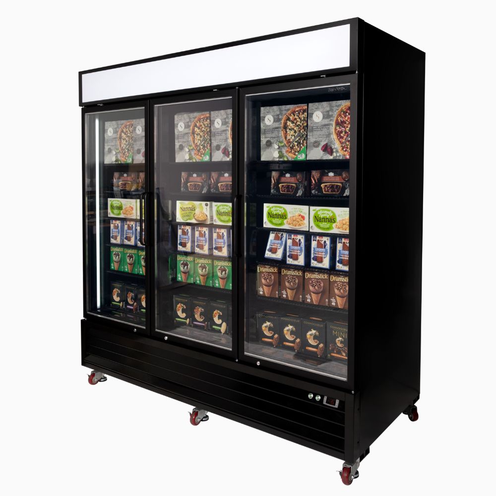 Bromic UF1980GDL-NR - Upright Display Freezer 1980L, 3 Door, Flat Glass, Lightbox, 2050mm