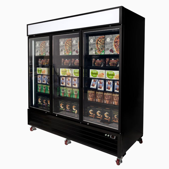 Bromic UF1980GDL-NR - Upright Display Freezer 1980L, 3 Door, Flat Glass, Lightbox, 2050mm