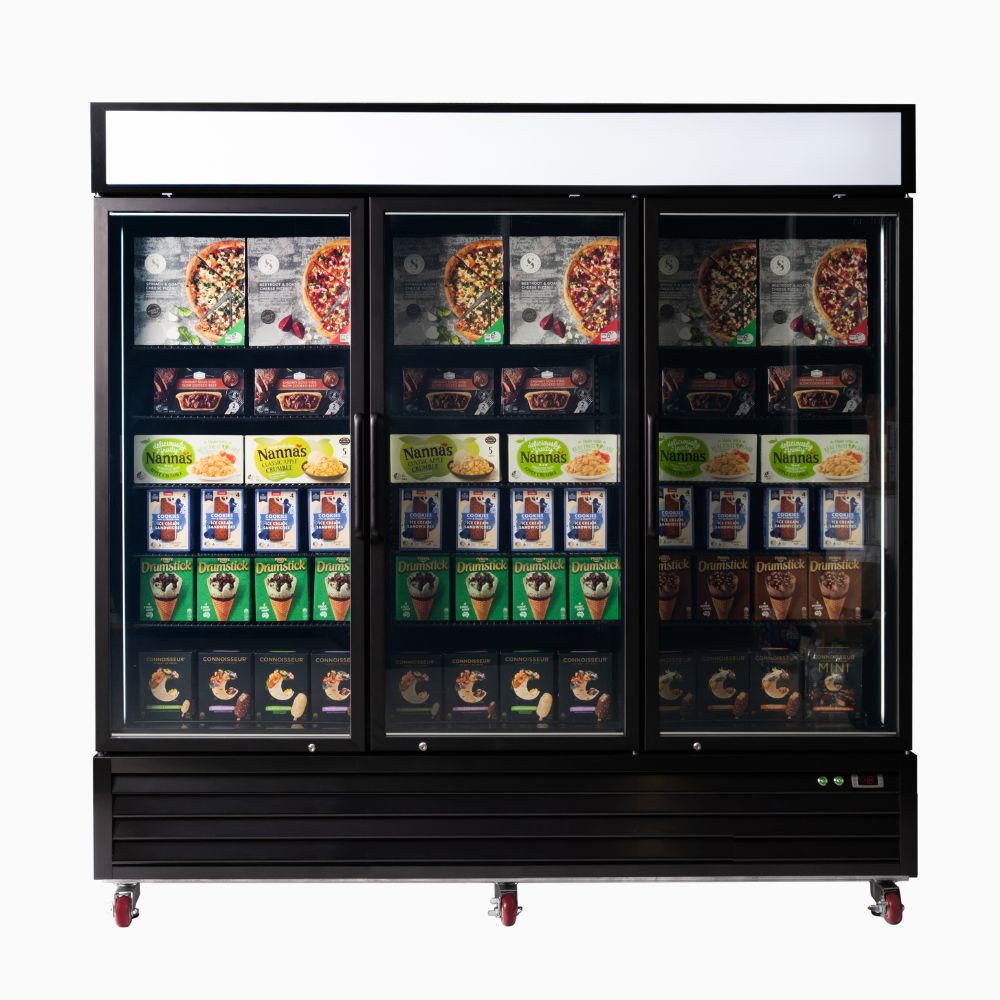 Bromic UF1980GDL-NR - Upright Display Freezer 1980L, 3 Door, Flat Glass, Lightbox, 2050mm