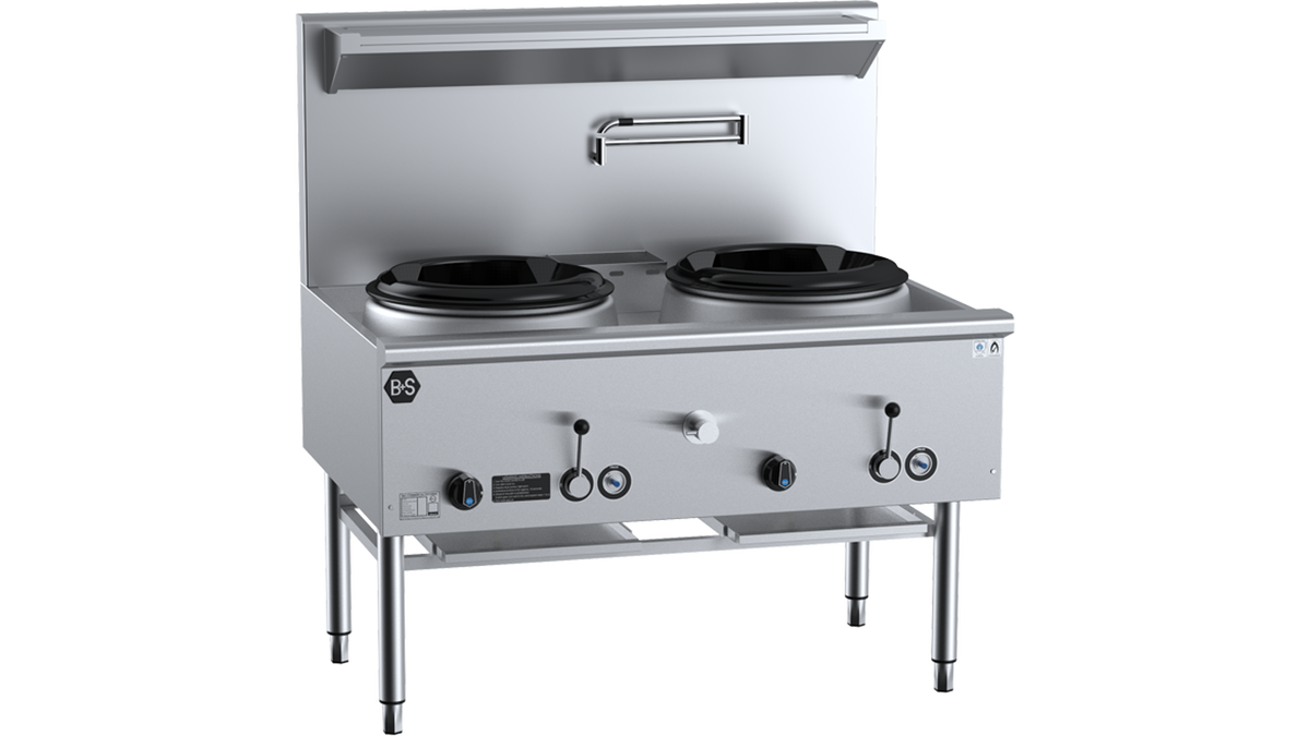 B+S Black UFWWD-2 - 1200mm Waterless Gas Wok Table 2 Hole