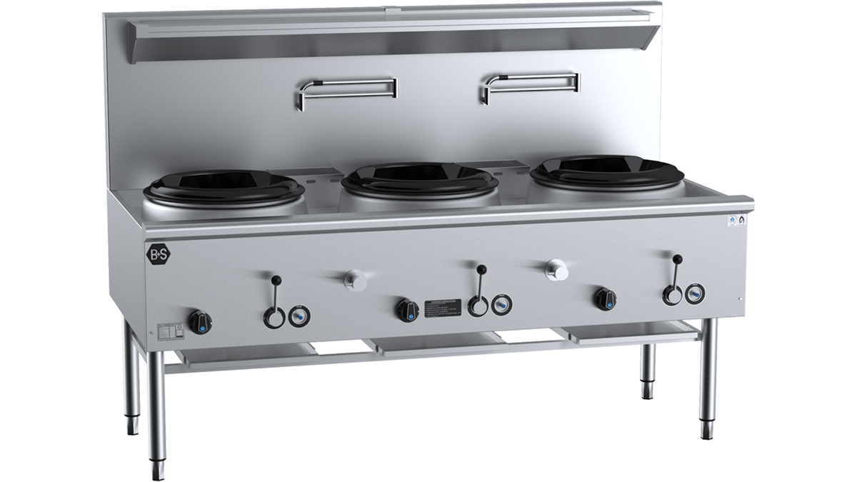 B+S Black UFWWD-3 - 1800mm Waterless Gas Wok Table 3 Hole