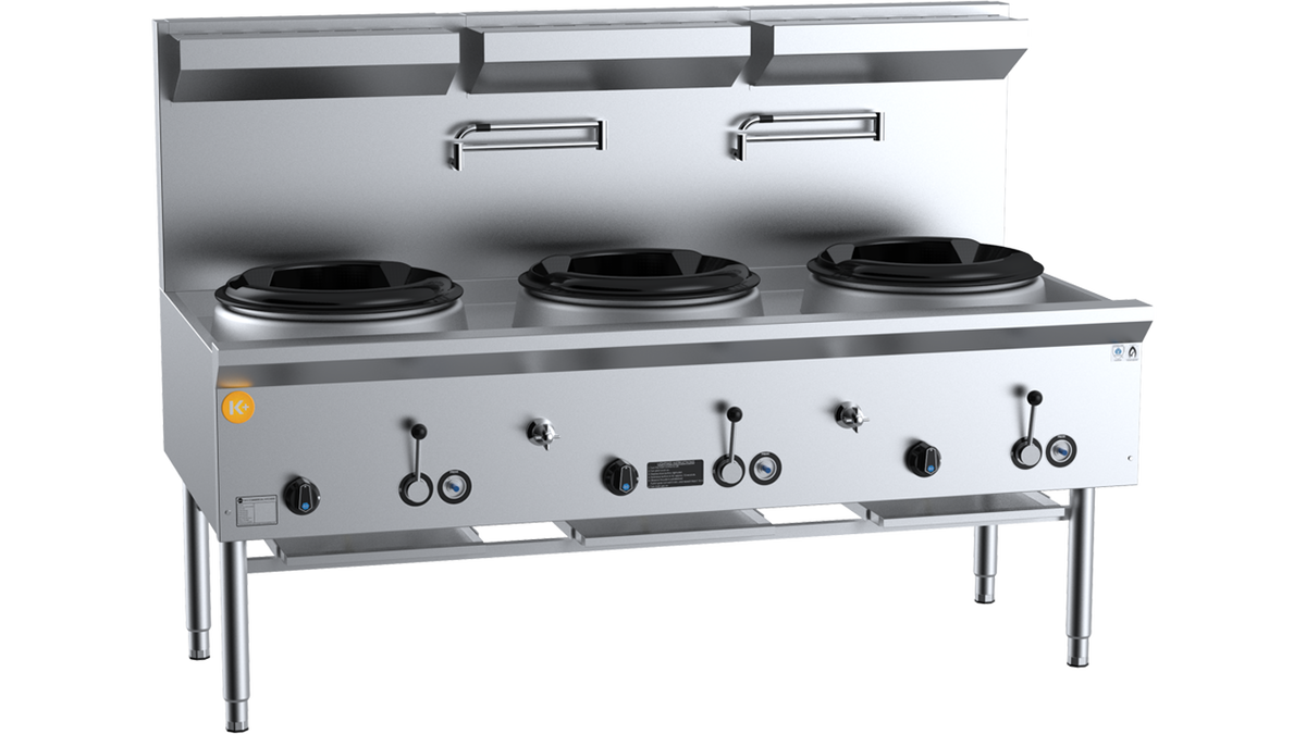 B+S K+ UFWWK-3 - 1800mm Waterless Gas Wok Table 3 Hole