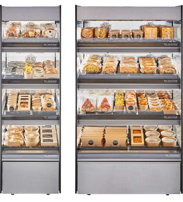 Flexeserve NUE-FXZNA60S4C - Zone Heated Display, 4 Tier Floor Standing, Curved, 556mm