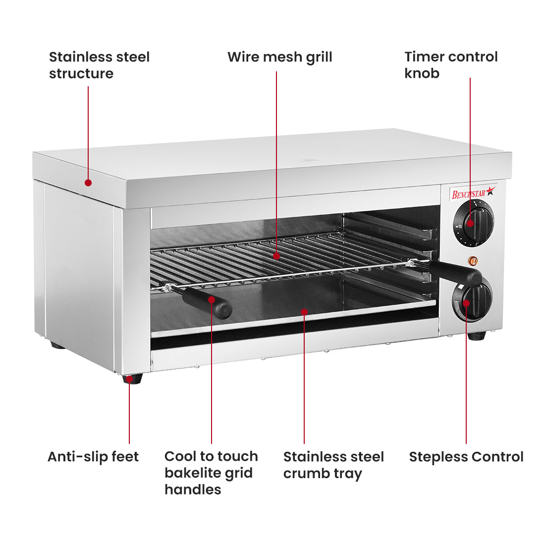 Benchstar AT-936E - Electric Salamander Grill with Timer, 2kW - image 3