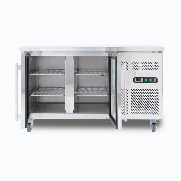 Bromic UBC1360GD-NR - Under Bench Display Fridge 282L, 2 Doors, Glass, 1360mm
