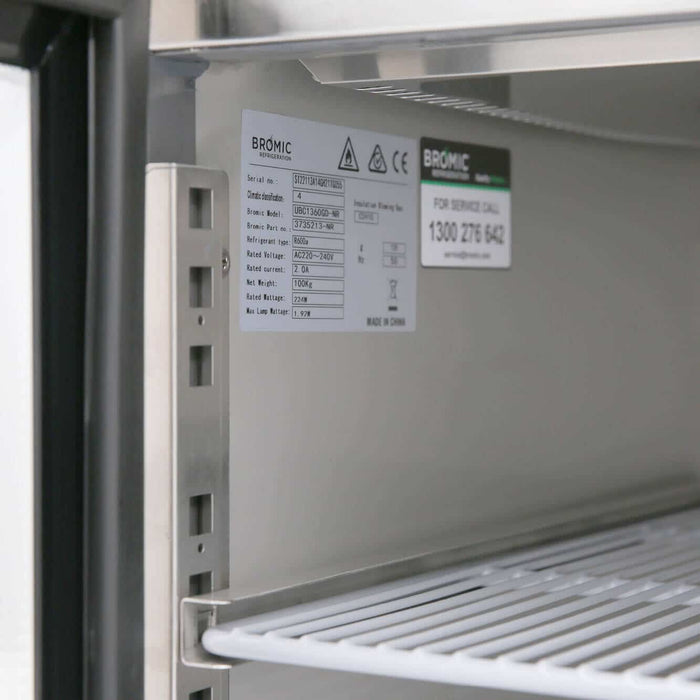 Bromic UBC1360SD-NR - Under Bench Fridge 282L, 2 Doors, Stainless Steel, 1360mm