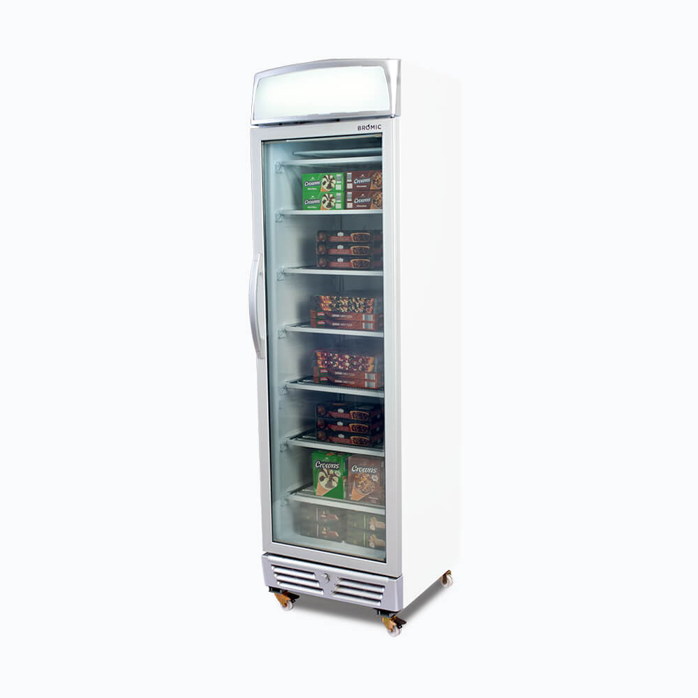 Bromic UF0374LS-NR - Upright Display Freezer 300L, 1 Door, Flat Glass, Lightbox, 595mm