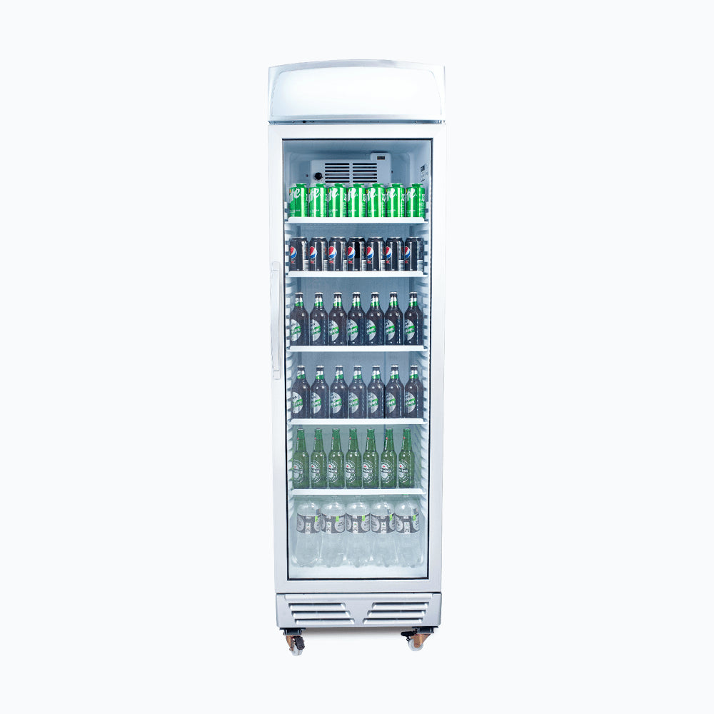 Bromic GM0374L-NR - Upright Display Fridge 372L, 1 Door, Flat Glass, Lightbox, 595mm