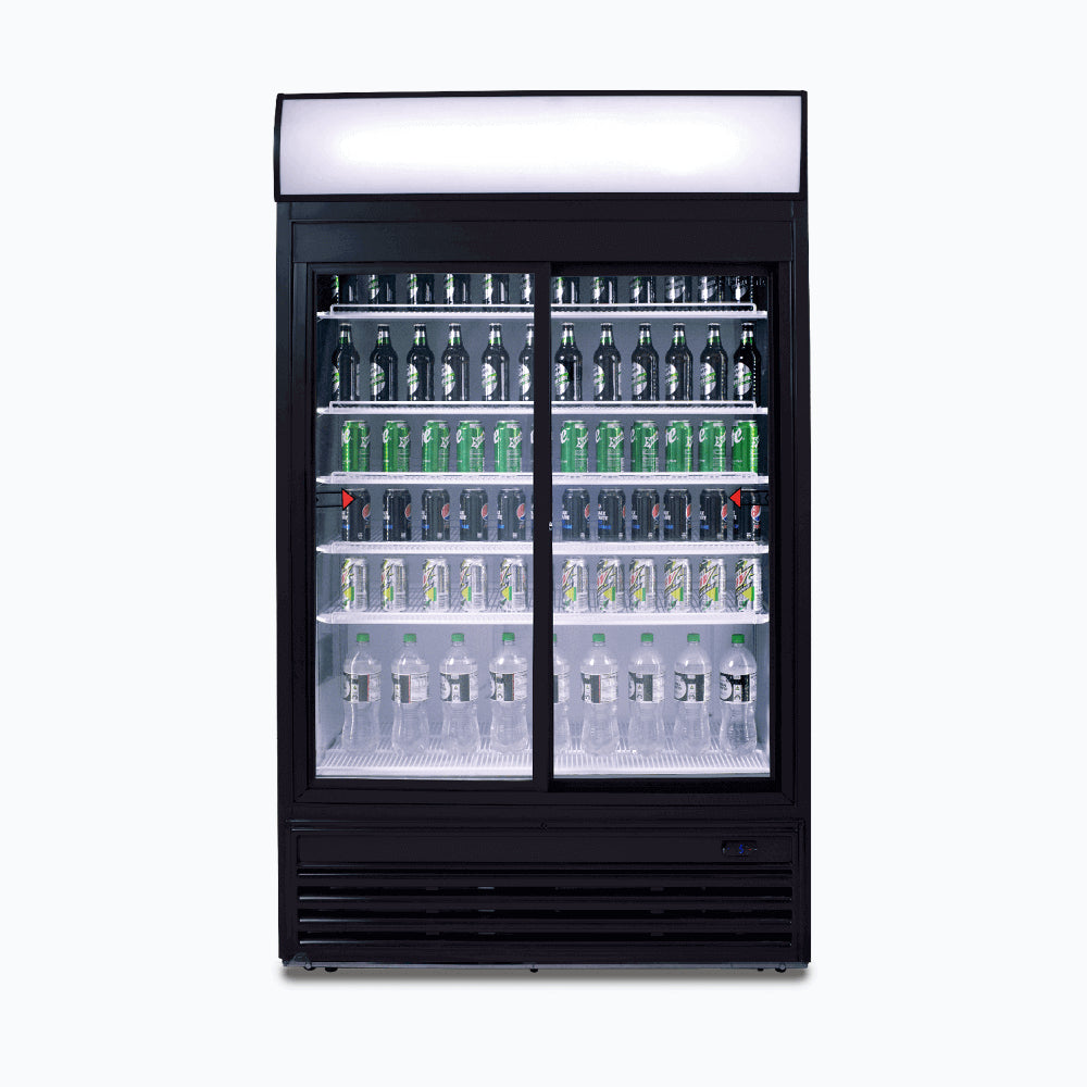 Bromic GM0980LS-NR - Upright Display Fridge 945L, 2 Doors, Sliding, Flat Glass, Lightbox, 1200mm