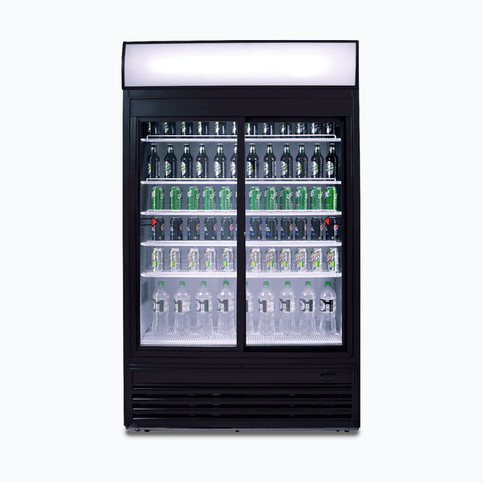 Bromic GM0980LS-NR - Upright Display Fridge 945L, 2 Doors, Sliding, Flat Glass, Lightbox, 1200mm