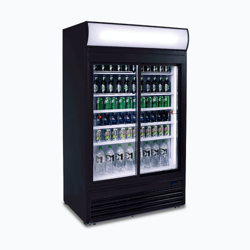 Bromic GM0980LS-NR - Upright Display Fridge 945L, 2 Doors, Sliding, Flat Glass, Lightbox, 1200mm