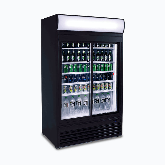 Bromic GM0980LS-NR - Upright Display Fridge 945L, 2 Doors, Sliding, Flat Glass, Lightbox, 1200mm