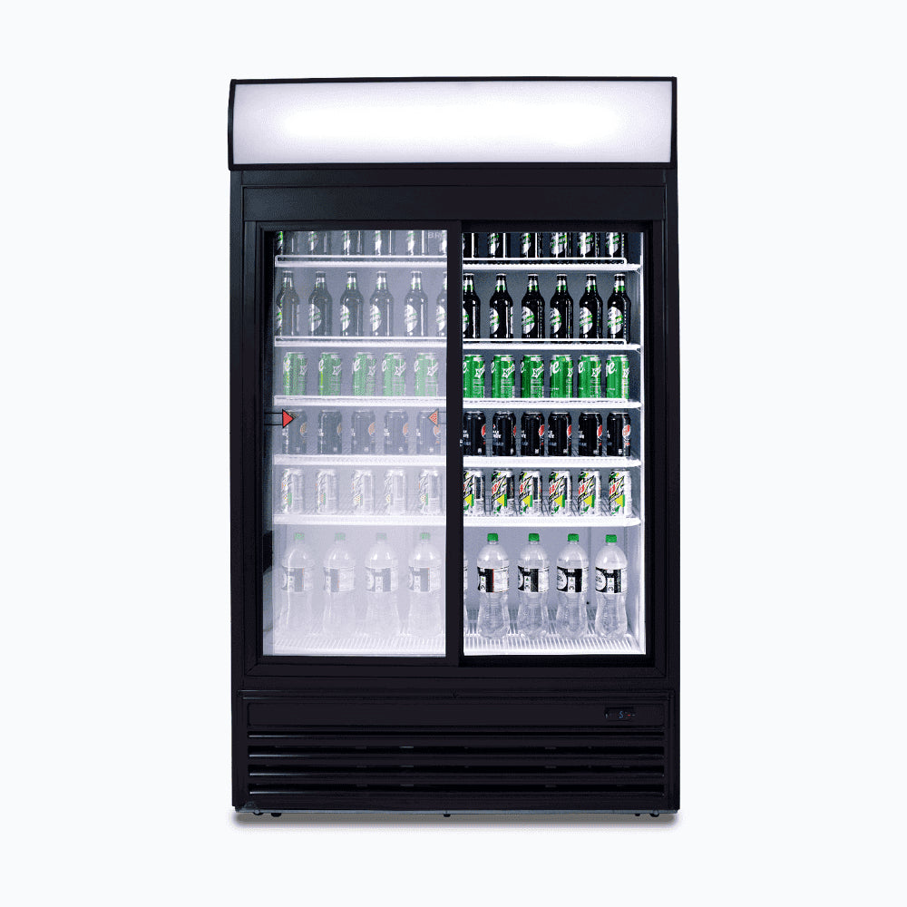 Bromic GM0980LS-NR - Upright Display Fridge 945L, 2 Doors, Sliding, Flat Glass, Lightbox, 1200mm