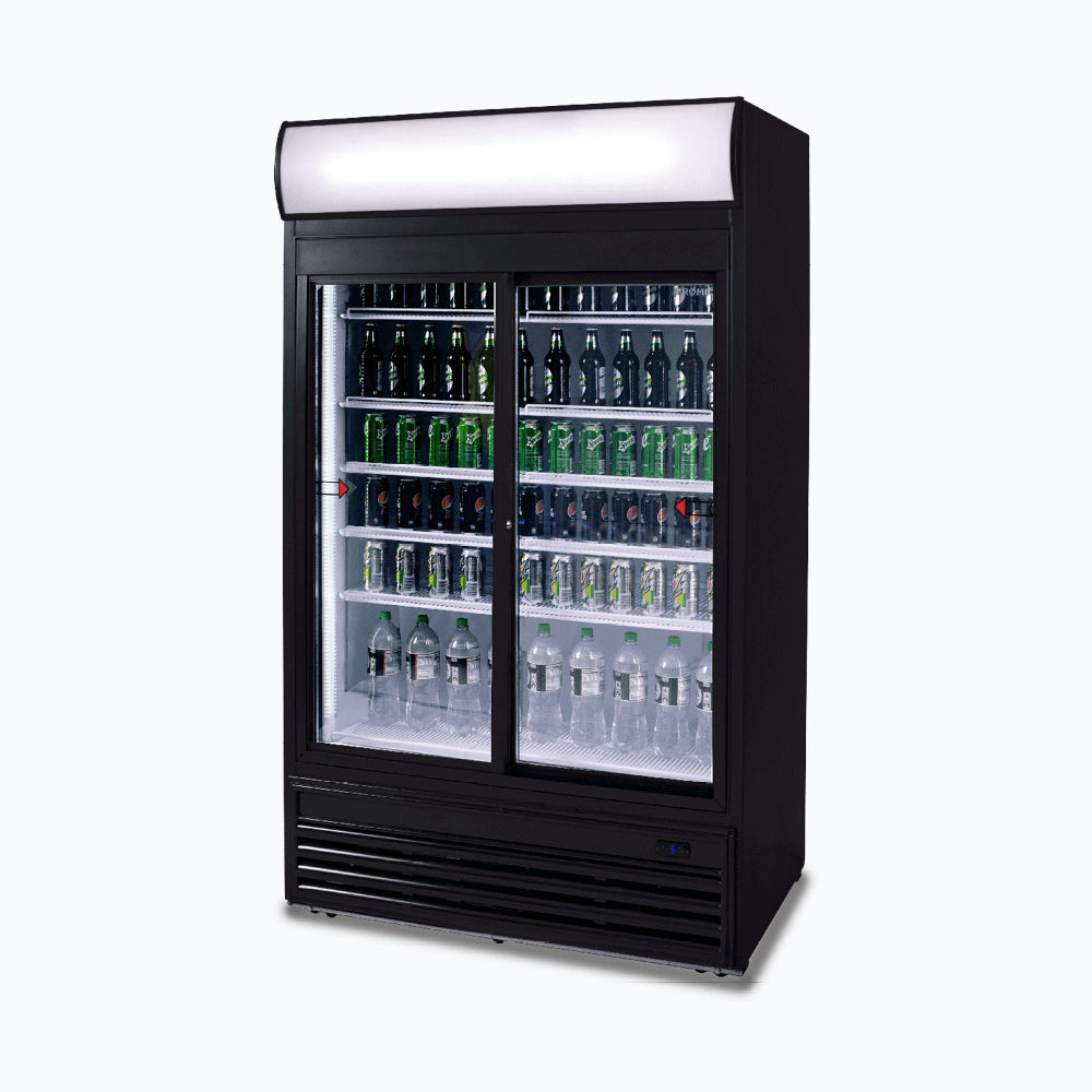 Bromic GM0980LS-NR - Upright Display Fridge 945L, 2 Doors, Sliding, Flat Glass, Lightbox, 1200mm