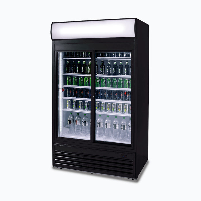 Bromic GM0980LS-NR - Upright Display Fridge 945L, 2 Doors, Sliding, Flat Glass, Lightbox, 1200mm