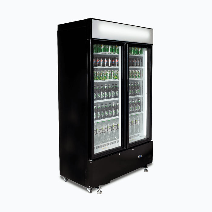 Bromic GM1000LBCAS / GM1000LWCAS - Upright Display Fridge 960L, 2 Doors, Flat Glass, Cassette, 1200mm