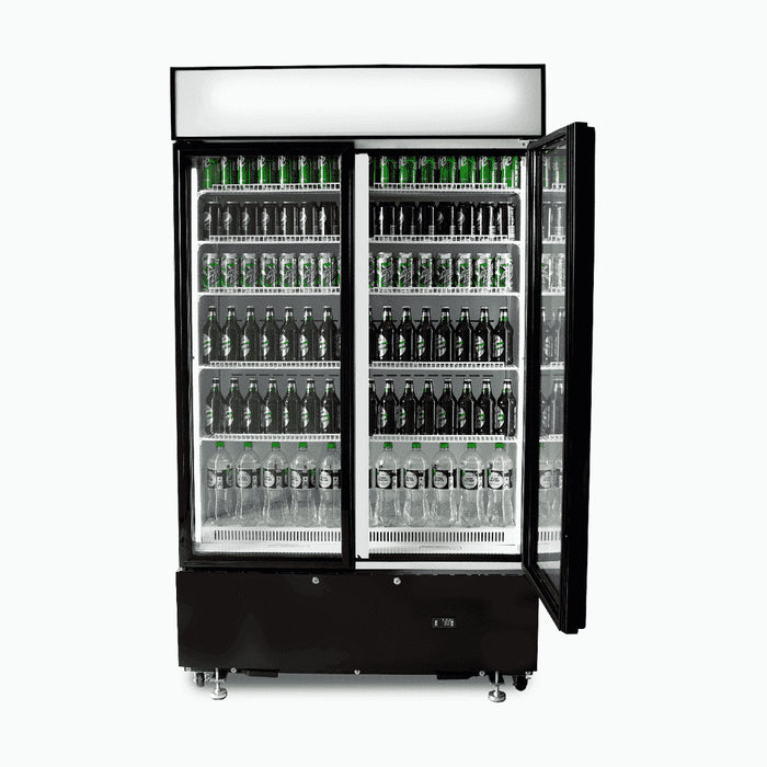 Bromic GM1000LBCAS / GM1000LWCAS - Upright Display Fridge 960L, 2 Doors, Flat Glass, Cassette, 1200mm