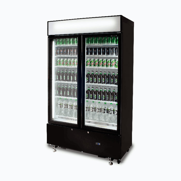 Bromic GM1000LBCAS / GM1000LWCAS - Upright Display Fridge 960L, 2 Doors, Flat Glass, Cassette, 1200mm