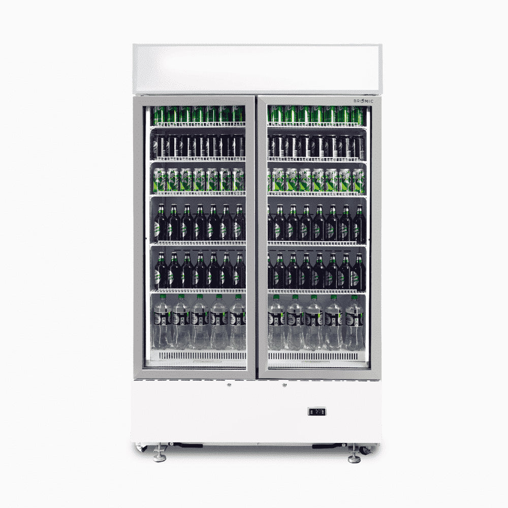 Bromic GM1000LBCAS / GM1000LWCAS - Upright Display Fridge 960L, 2 Doors, Flat Glass, Cassette, 1200mm