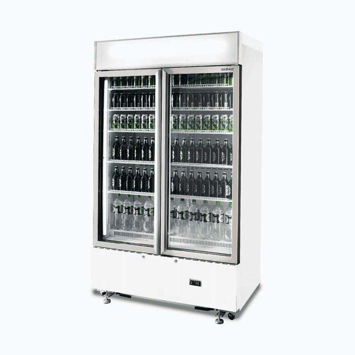 Bromic GM1000LBCAS / GM1000LWCAS - Upright Display Fridge 960L, 2 Doors, Flat Glass, Cassette, 1200mm