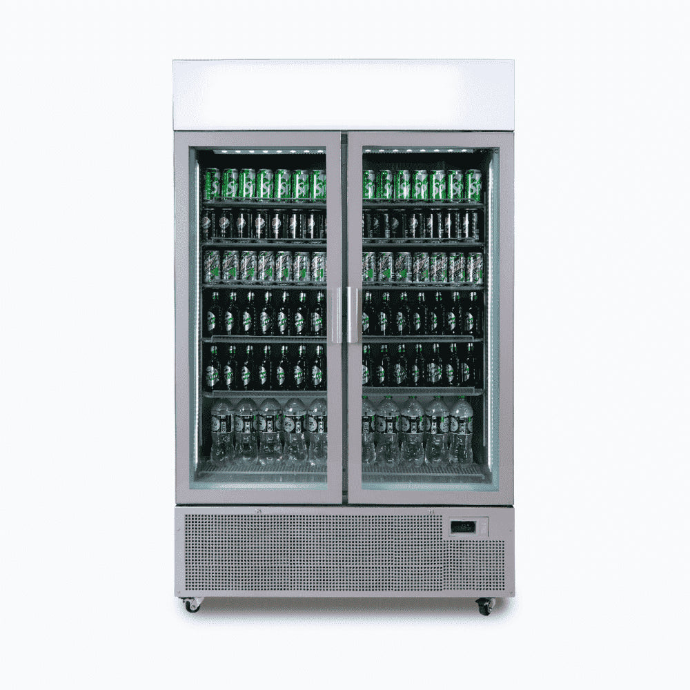 Bromic GM1100LB-NR / GM1100LS-NR - Upright Display Fridge 1082L, 2 Door, Flat Glass, Lightbox, 1200mm