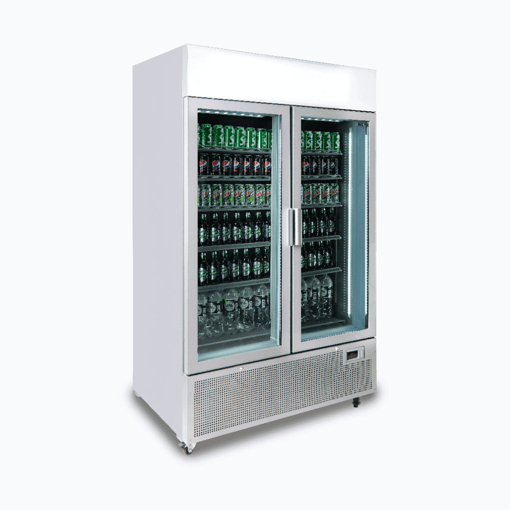 Bromic GM1100LB-NR / GM1100LS-NR - Upright Display Fridge 1082L, 2 Door, Flat Glass, Lightbox, 1200mm