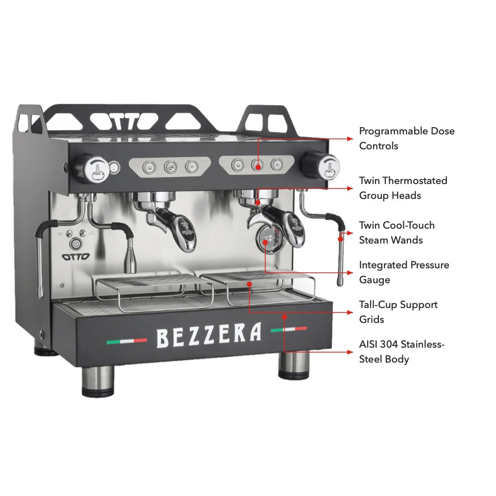 Bezzera Otto DE 2G - 2 Group Espresso Machine with Auto-Foamer, Black or White - image 3