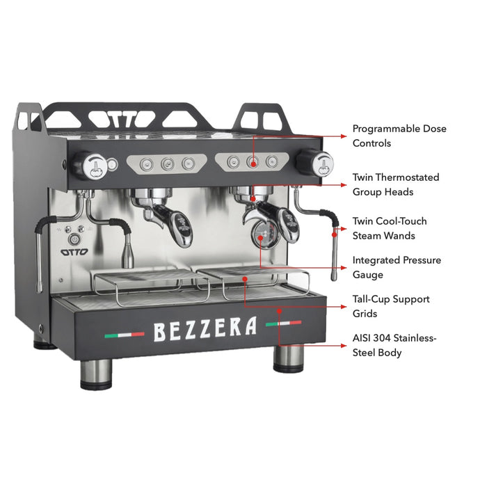 Bezzera Otto DE 2G - 2 Group Espresso Machine with Auto-Foamer, Black or White - image 3
