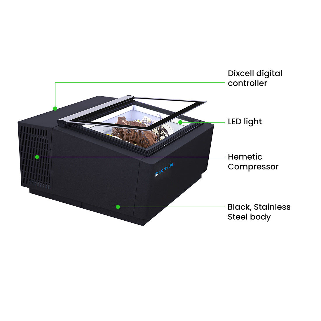 Bonvue FED CGD-03B - Countertop Gelato Display Freezer 3 x 5L Pans - image 3