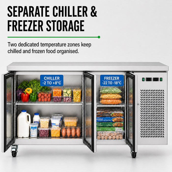 FED Thermaster GN3100DT - Triple Door Dual Temp GN Counter Fridge Freezer 1795mm - image 5
