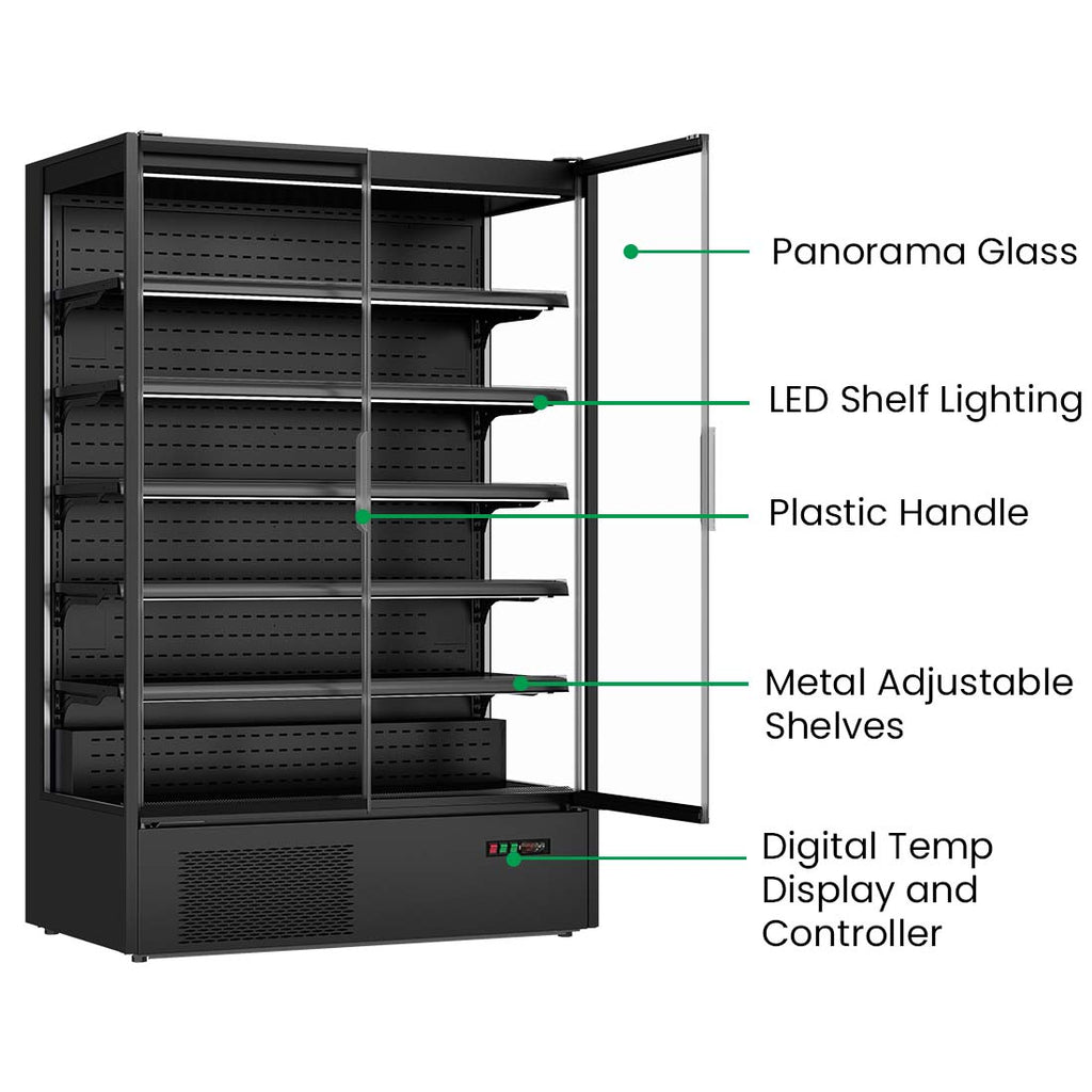 FED Thermaster DC-125B - Double Glass Door Panorama Multideck Display Fridge Black 1292L - image 3