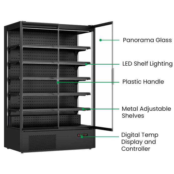 FED Thermaster DC-125B - Double Glass Door Panorama Multideck Display Fridge Black 1292L - image 3