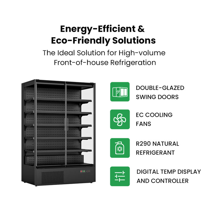 FED Thermaster DC-125B - Double Glass Door Panorama Multideck Display Fridge Black 1292L - image 6