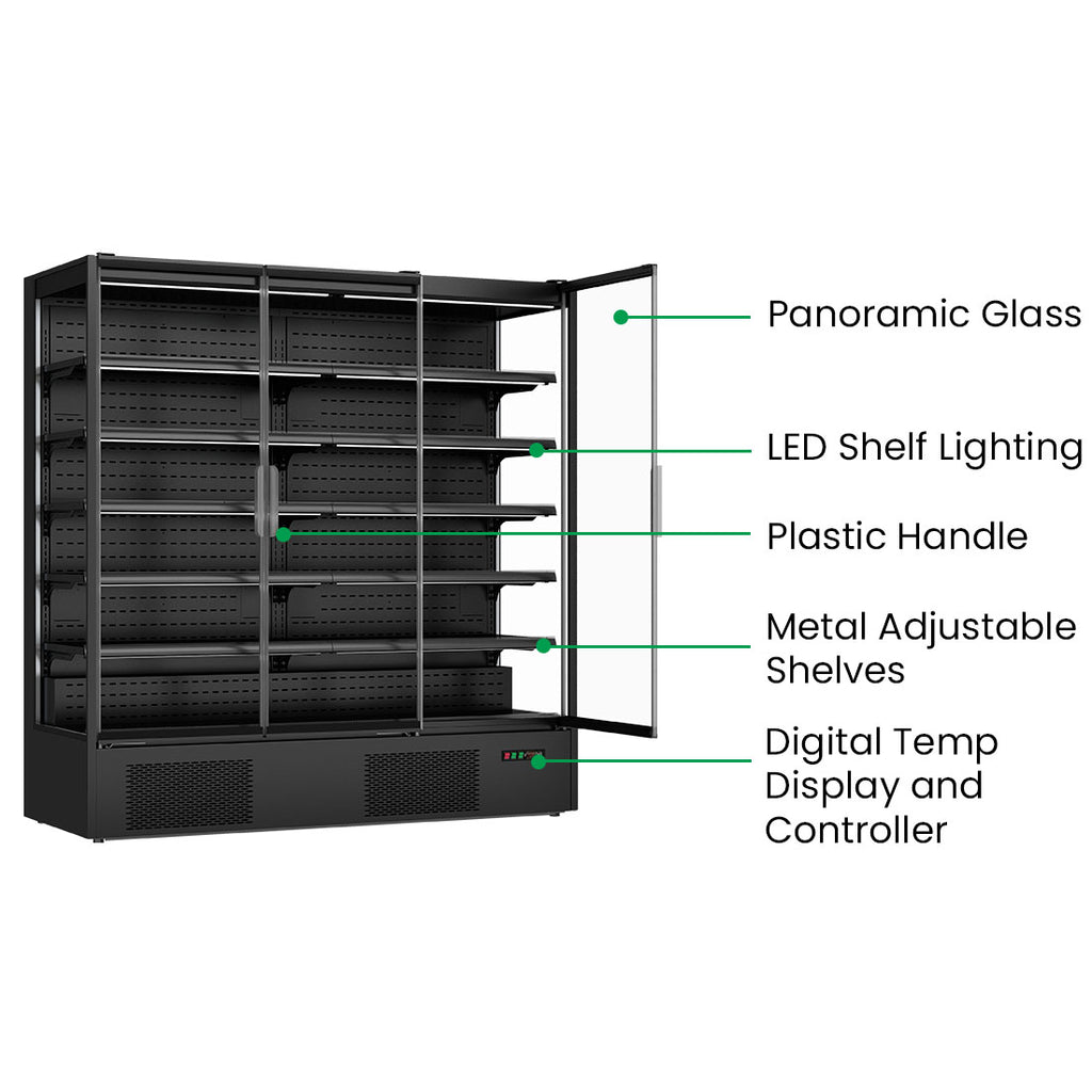 FED Thermaster DC-187B - Triple Glass Door Panorama Multideck Display Fridge Black 1939L - image 3