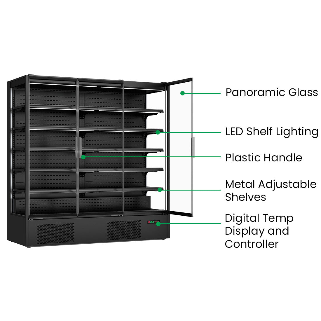 FED Thermaster DC-187B - Triple Glass Door Panorama Multideck Display Fridge Black 1939L - image 3
