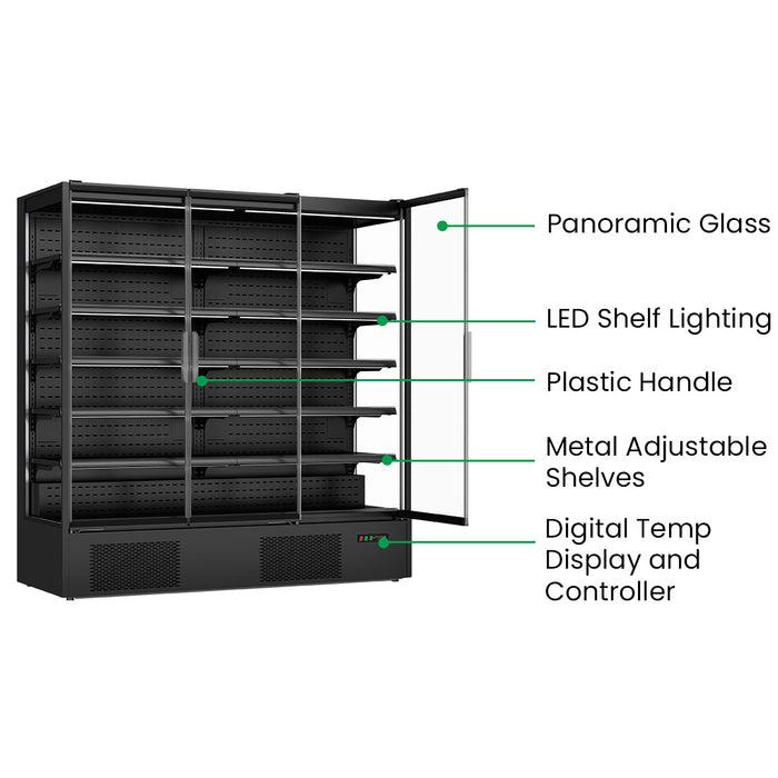 FED Thermaster DC-187B - Triple Glass Door Panorama Multideck Display Fridge Black 1939L - image 3