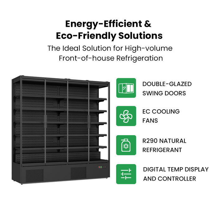 FED Thermaster DC-250B - Four Glass Door Panorama Multideck Display Fridge Black 2585L - image 4