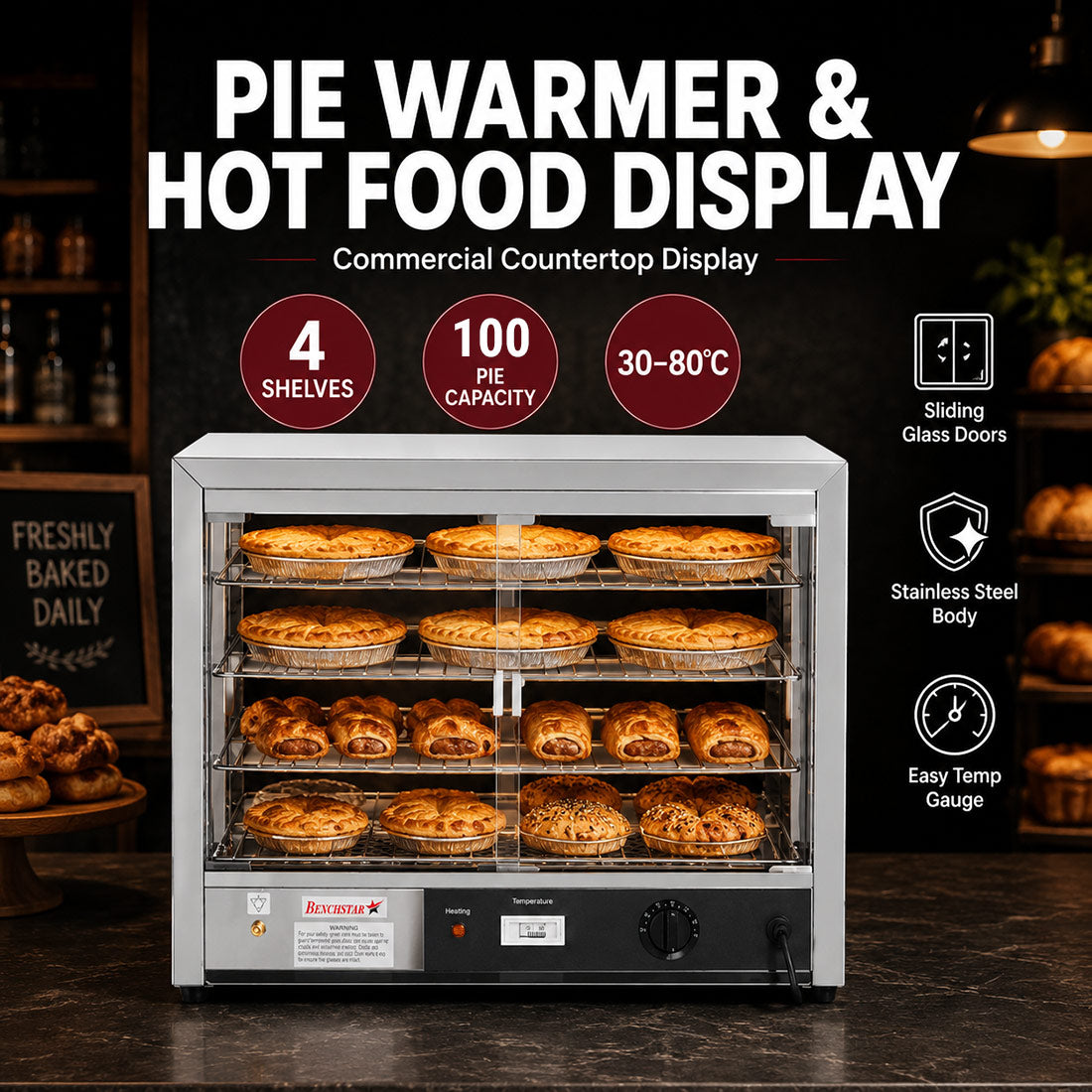 Benchstar DH-805E - Pie Warmer and Hot Food Display, 4 Shelves, 865mm - image 4