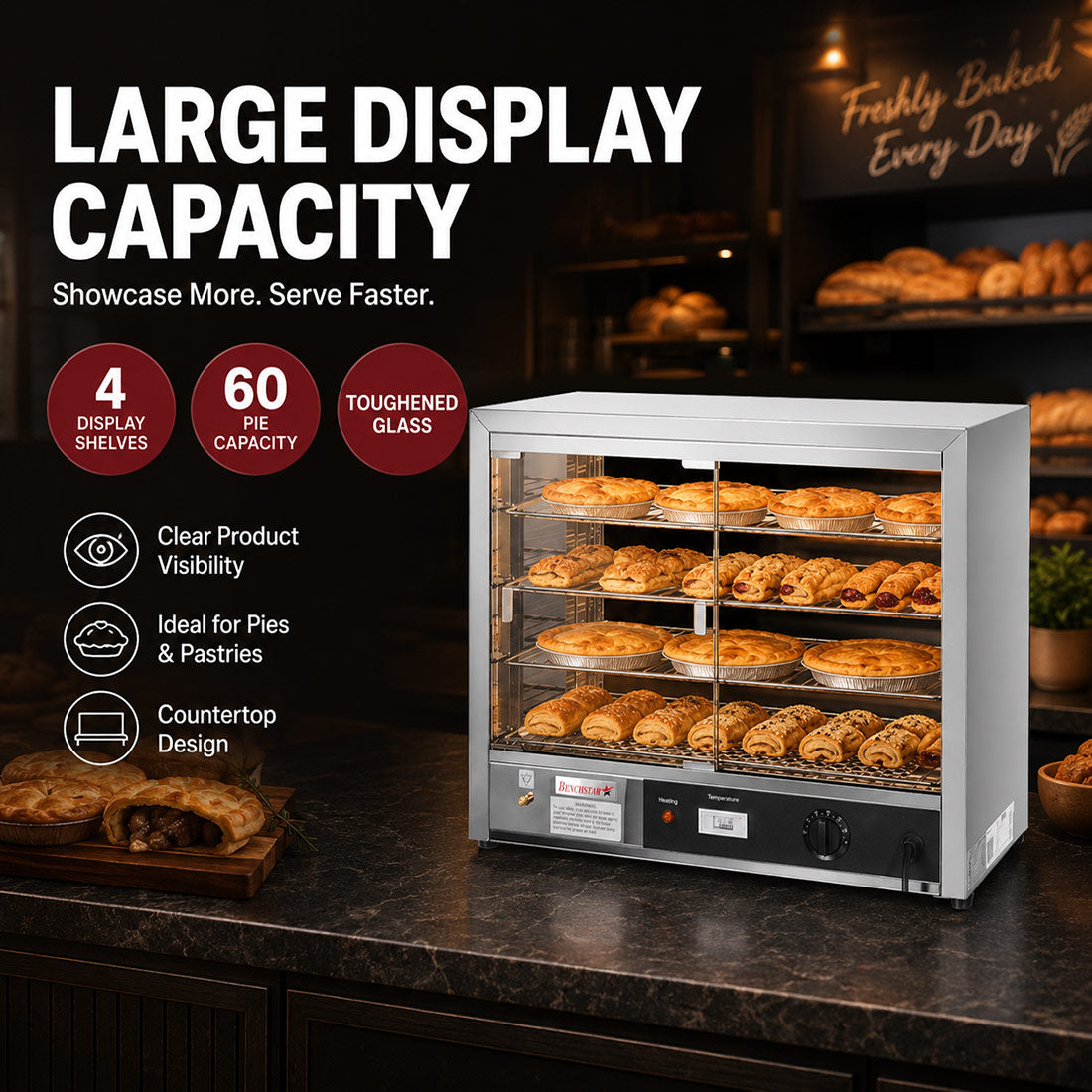 Benchstar DH-580E - Pie Warmer and Hot Food Display, 60 Pies, 4 Shelves - image 7