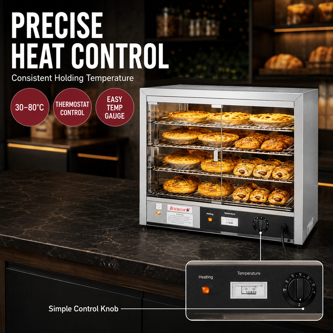 Benchstar DH-805E - Pie Warmer and Hot Food Display, 4 Shelves, 865mm - image 5