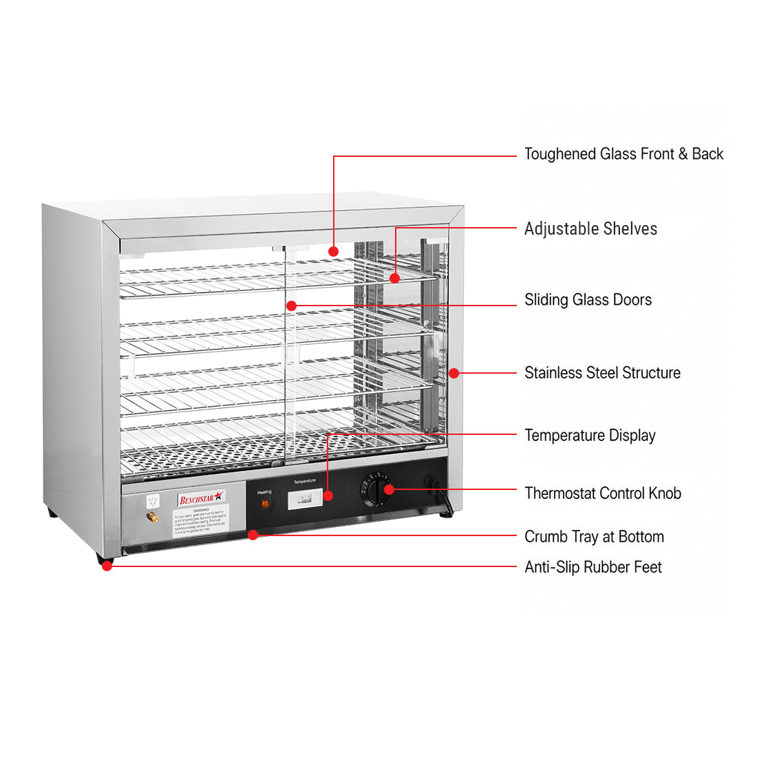 Benchstar DH-580E - Pie Warmer and Hot Food Display, 60 Pies, 4 Shelves - image 3