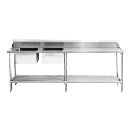 Modular Systems DSBD7-2400L/A - Premium Stainless Steel Dishwasher Inlet Bench with Double Sink, Left Hand 2400 x 700mm