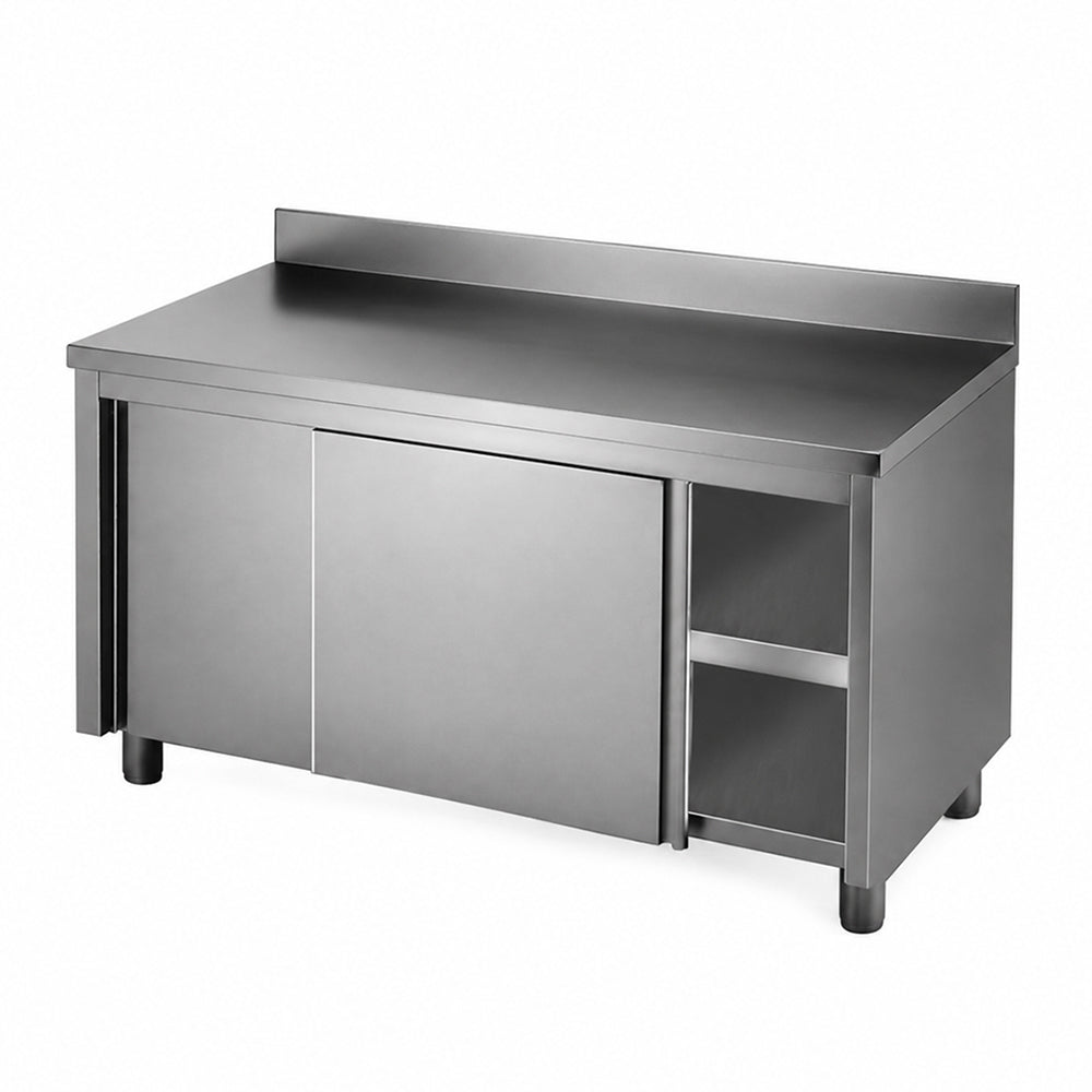 Modular Systems DTHT-1200B-H - Stainless Steel Workbench Cabinet with Sliding Doors & Splashback 1200 x 700mm