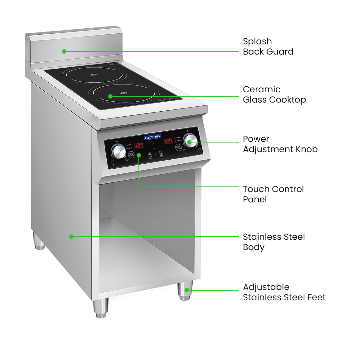 Electmax EIC9-400P - 900 Series 2 Burner Induction Cooktop with Splashback on Stand - image 3